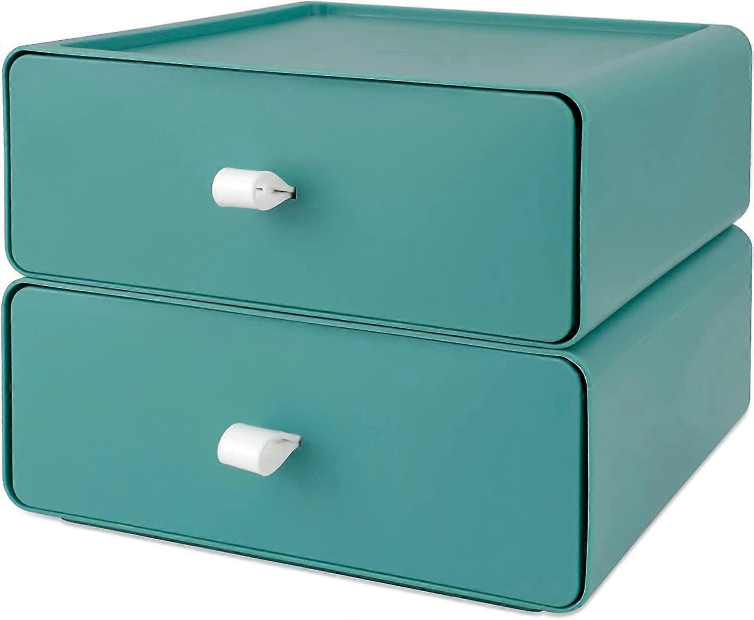 2 PCS Desktop Storage Box Plastic Desktop Drawers (Green)