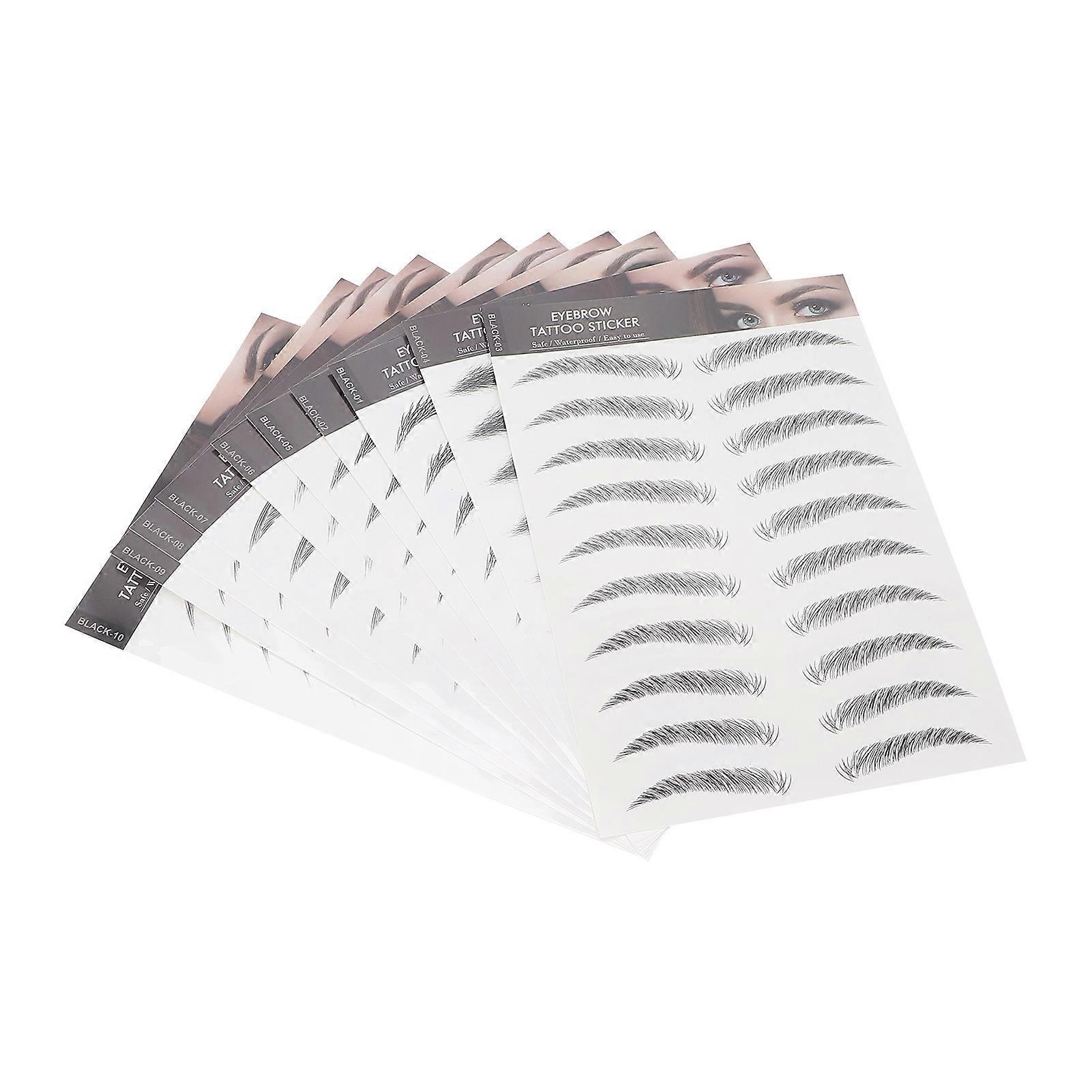 10 Sheets Waterproof Eyebrow Stickers Disposable Temporary Brow False Eyebrows Sticker Set (Black)