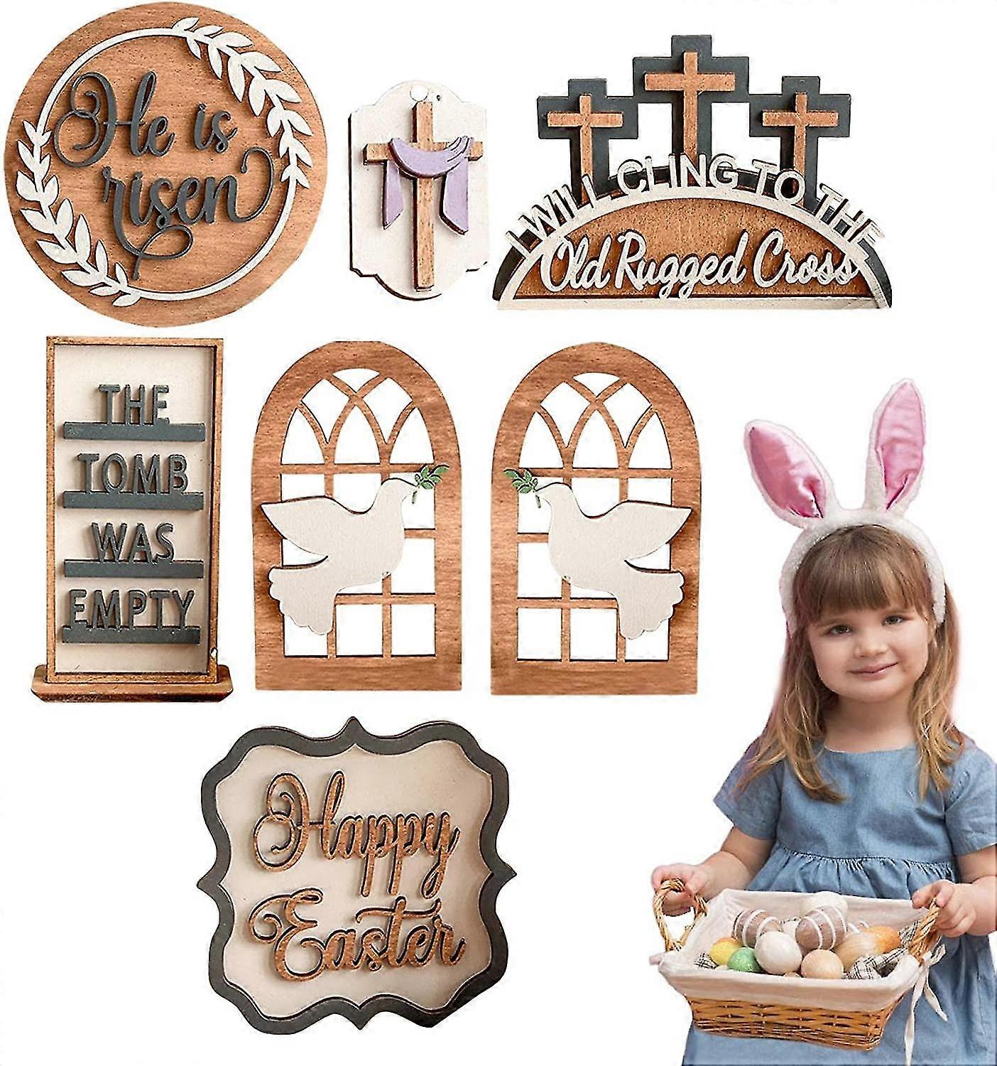 Spring Decor For Tiered Tray - Easter Rabbit Decor - Rabbit Perfect Easter, Spring, Wooden Centerpiece Designs For Home Kitchen Decor