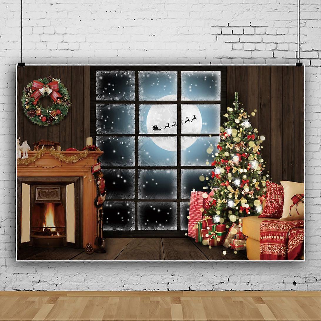 7x9ft Christmas Backdrop, Merry Christmas Tree Photo Photography Backdrop, Forest Window Xmas Backdrop for Party Decoration Banner