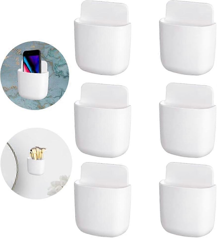 Wall Mount Cell Phone Holder Remote Control Storage Box Self-Adhesion Wall Pen (White)