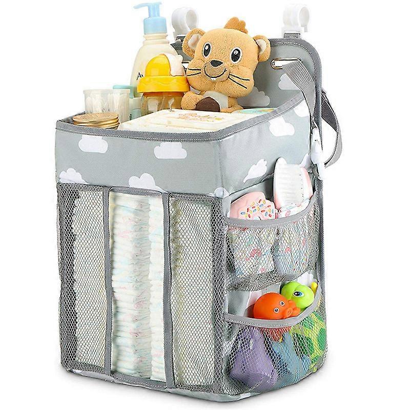 MIMIGO Changing Table Diaper Organizer - Baby Hanging Diaper Stacker Nursery Caddy Organizer for Cribs Playard Baby Essentials Storage (Gray)