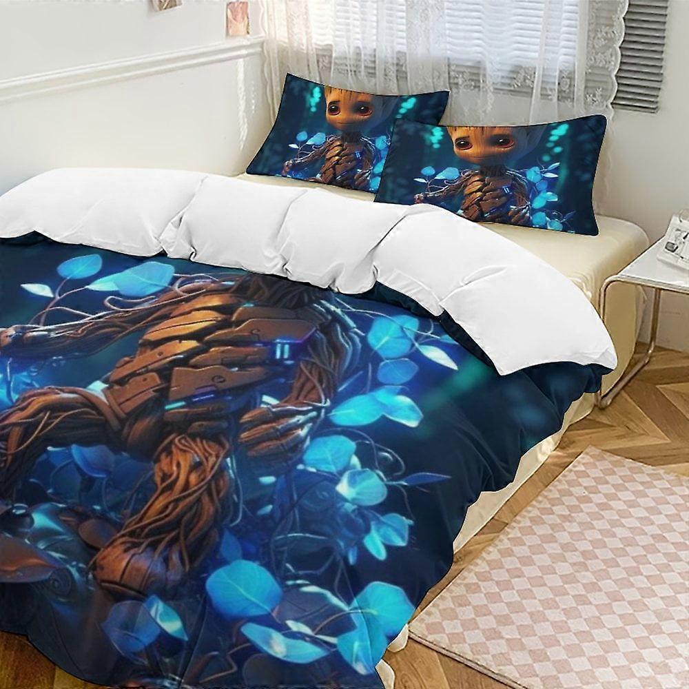 Bedding set HF82 I Am Groot Bedding Comforter Sets, 3-Piece Bedding Set Soft Warm Bed Set with 1 Duvet Cover And 2 Pillowcases for Bedroom All Season 
