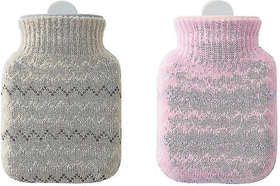 2er Pack Silikon-Wärmflaschen, Mini Mikrowellen-Wärmflaschen mit süßem Strick