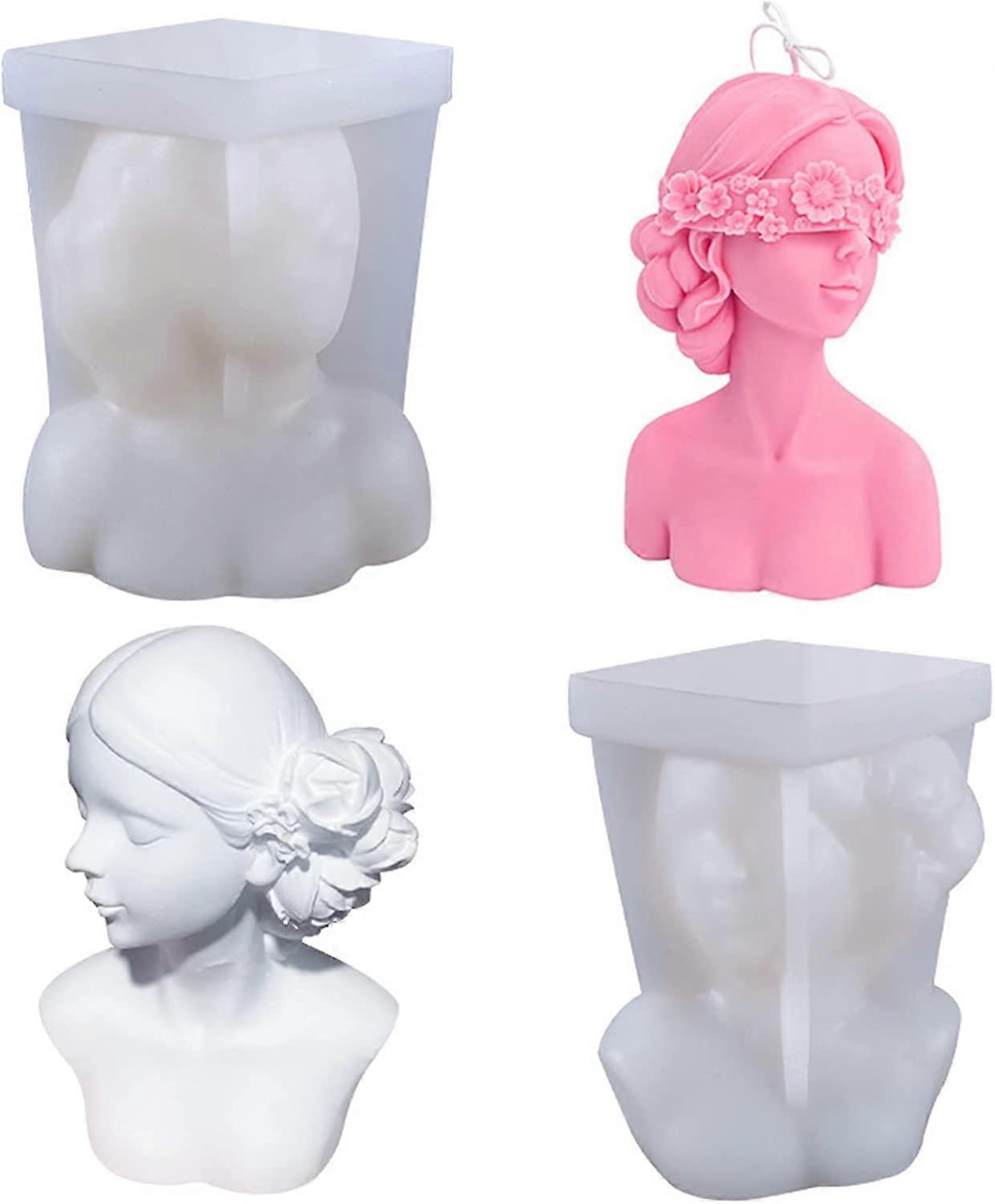 2 قطعة 3D شمعة سيليكون العفن، مغلقة العين فتاة والعينين فتاة العفن، DIY شمعة الجص الصابون الحرفية صنع أداة