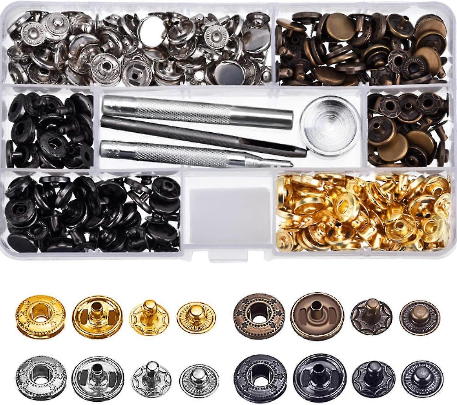 New 80 Set Snap Fasteners Snaps Button Press Studs With 4 Pieces Fixing Tools, 12.5 Gift