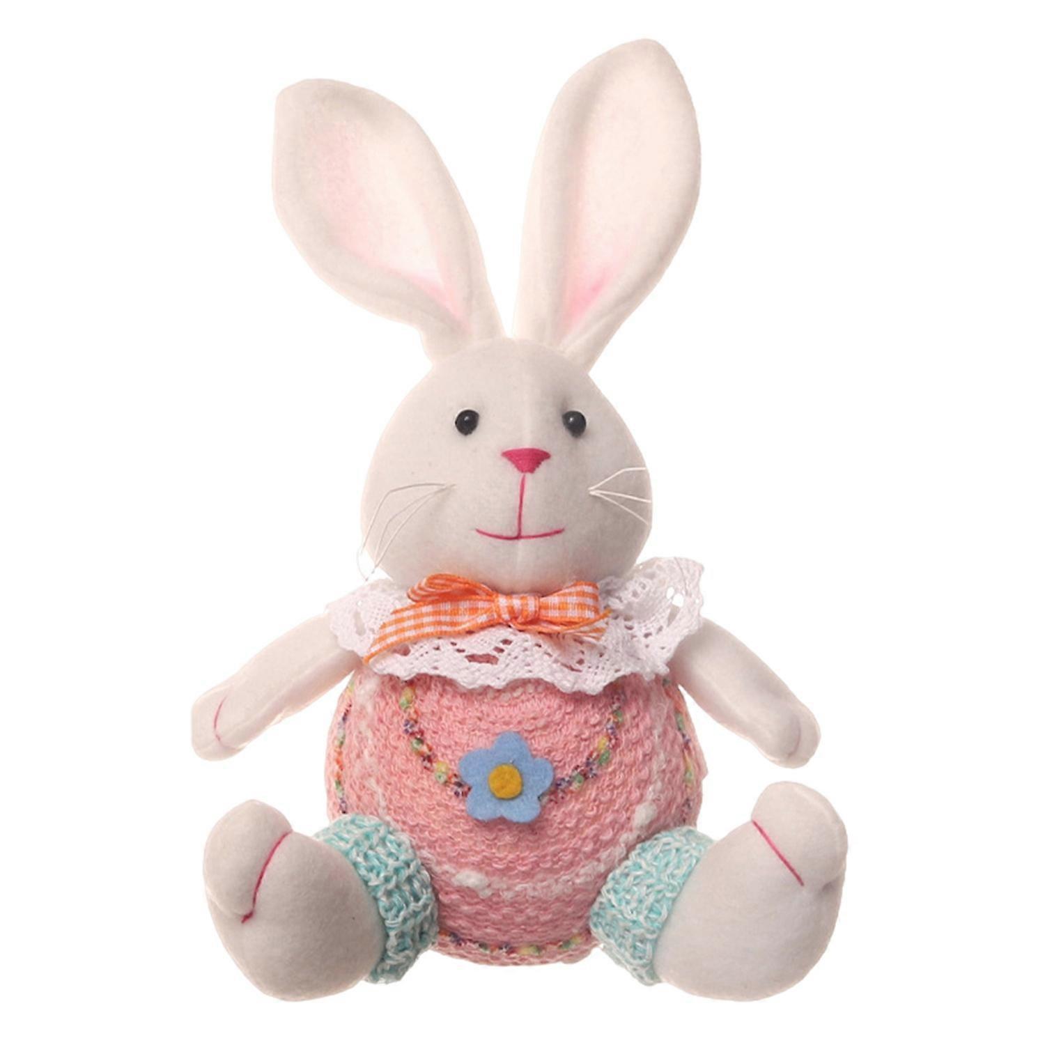 Sitting Easter Bunny Plush Toy with Bowknot Clothes Good Luck Cute Hanging Rabbit Desktop Ornament