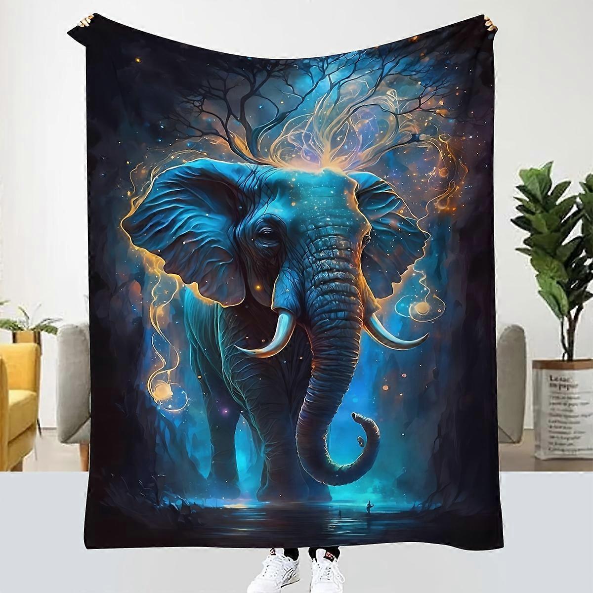 1pc Elephant Print Blanket, Soft Warm Throw Blanket Nap Blanket For Couch Sofa Office Bed Office Camping Travelling