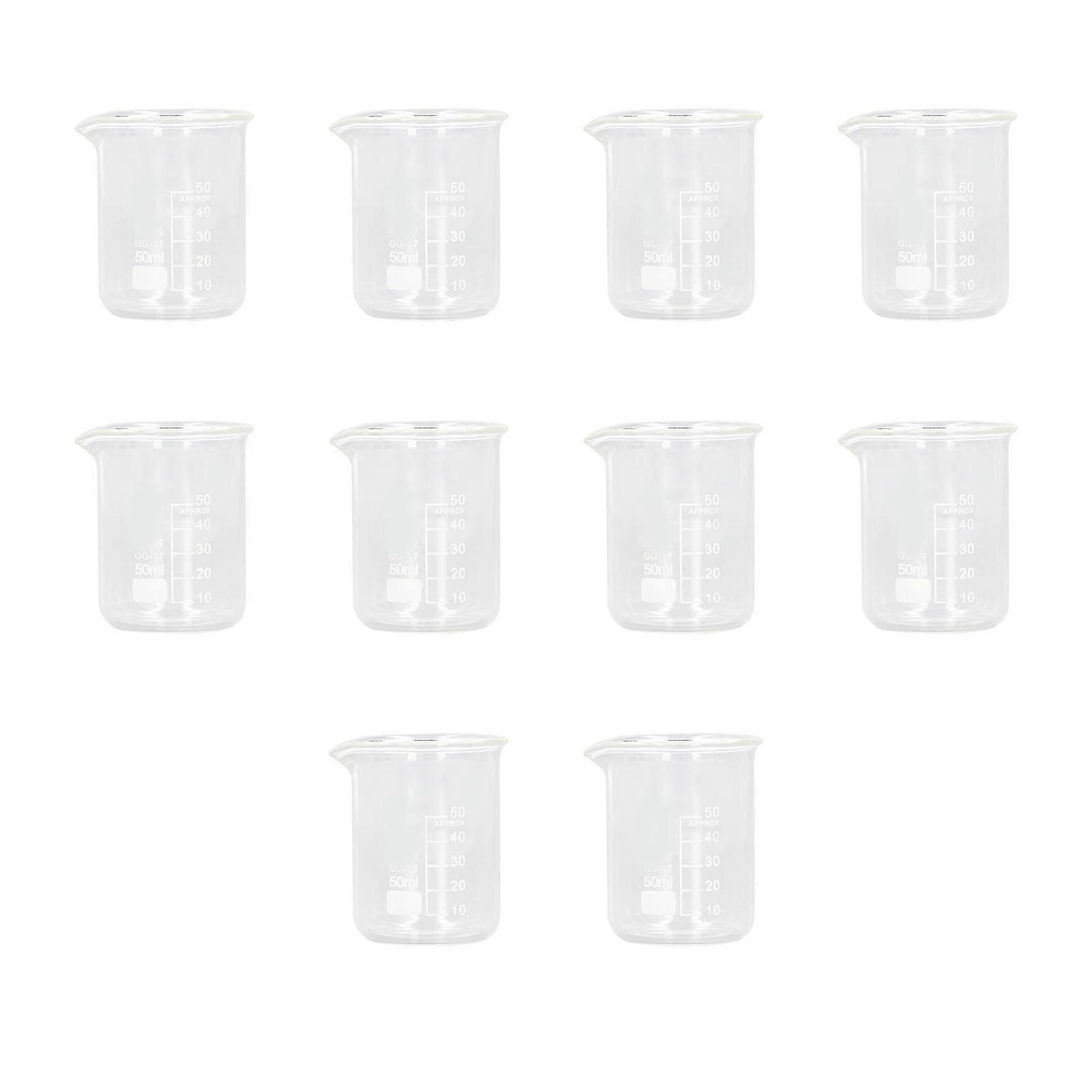 10 Pcs Laboratory Glass Beaker 50ml Thick Experimental Graduated Cylinder Cup with Clear Standard Scale Line