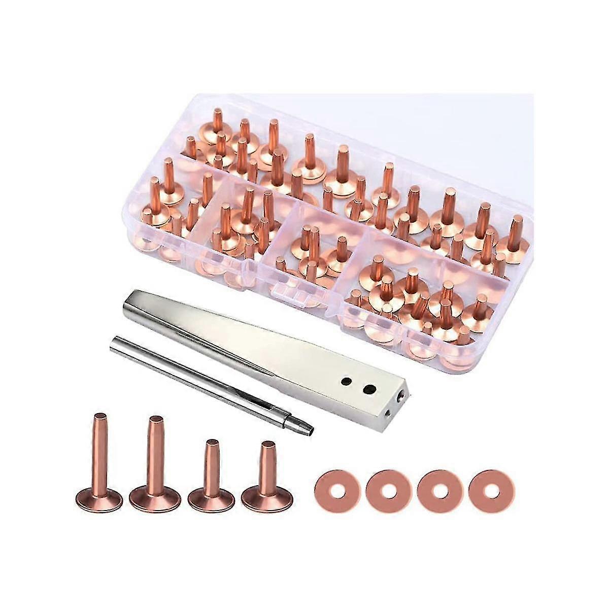 42pcs Copper Rivets And Burrs Set,leather Rivets Fastener Install Setting Tool With Hole Punch Cutt
