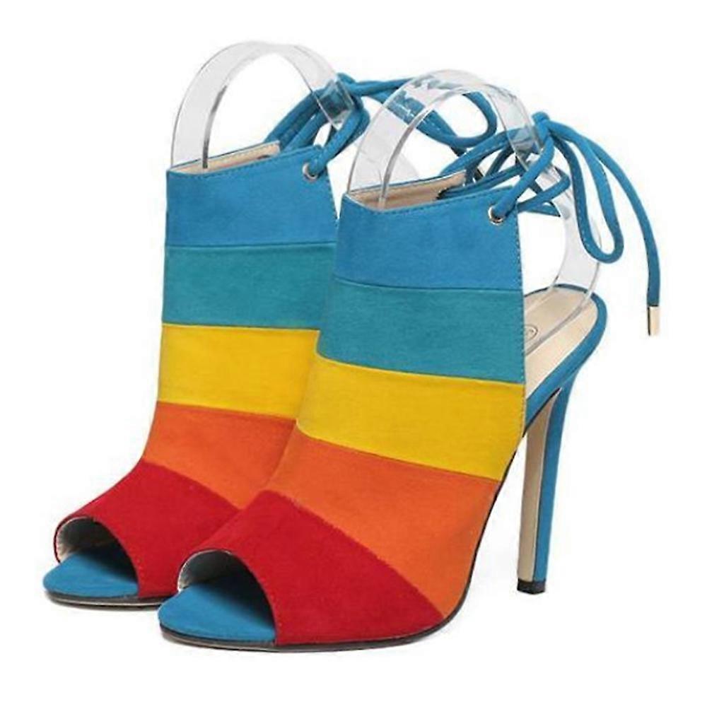 High Thin Heel Chromatic Color Rainbow Peep-toe Sandals