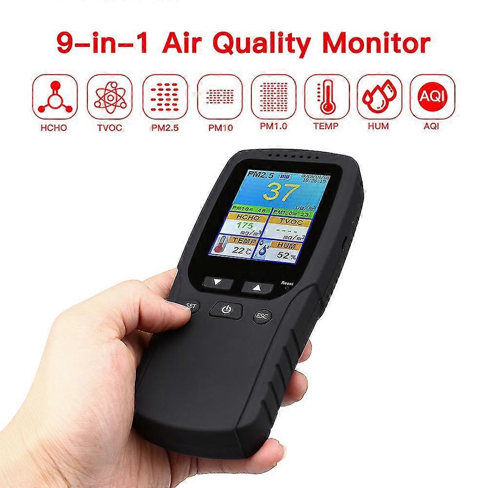9 In 1 Air Quality Monitor Indoor Outdoor Pm2.5, Pm1.0, Pm10, Hcho, Tvoc Detector Meter Tester Temperature And Humidity Sensor-yyc