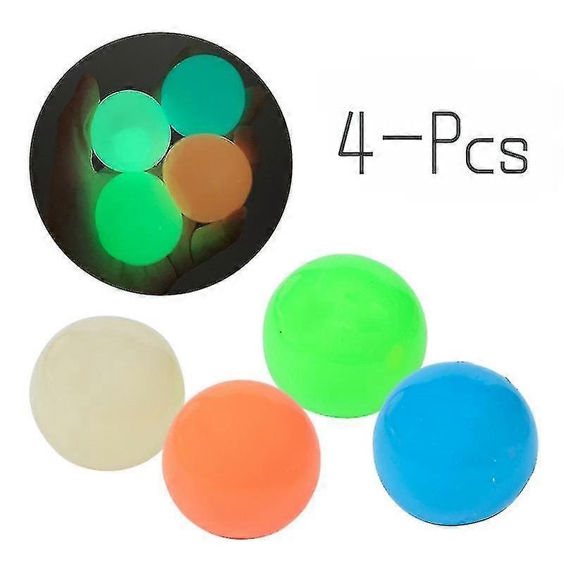 4-pcs Luminous Sticky Target To Vent Artifact Ball Sticky Wall Ball Suction Top Ball Toy Then Throwing Decompression Ball
