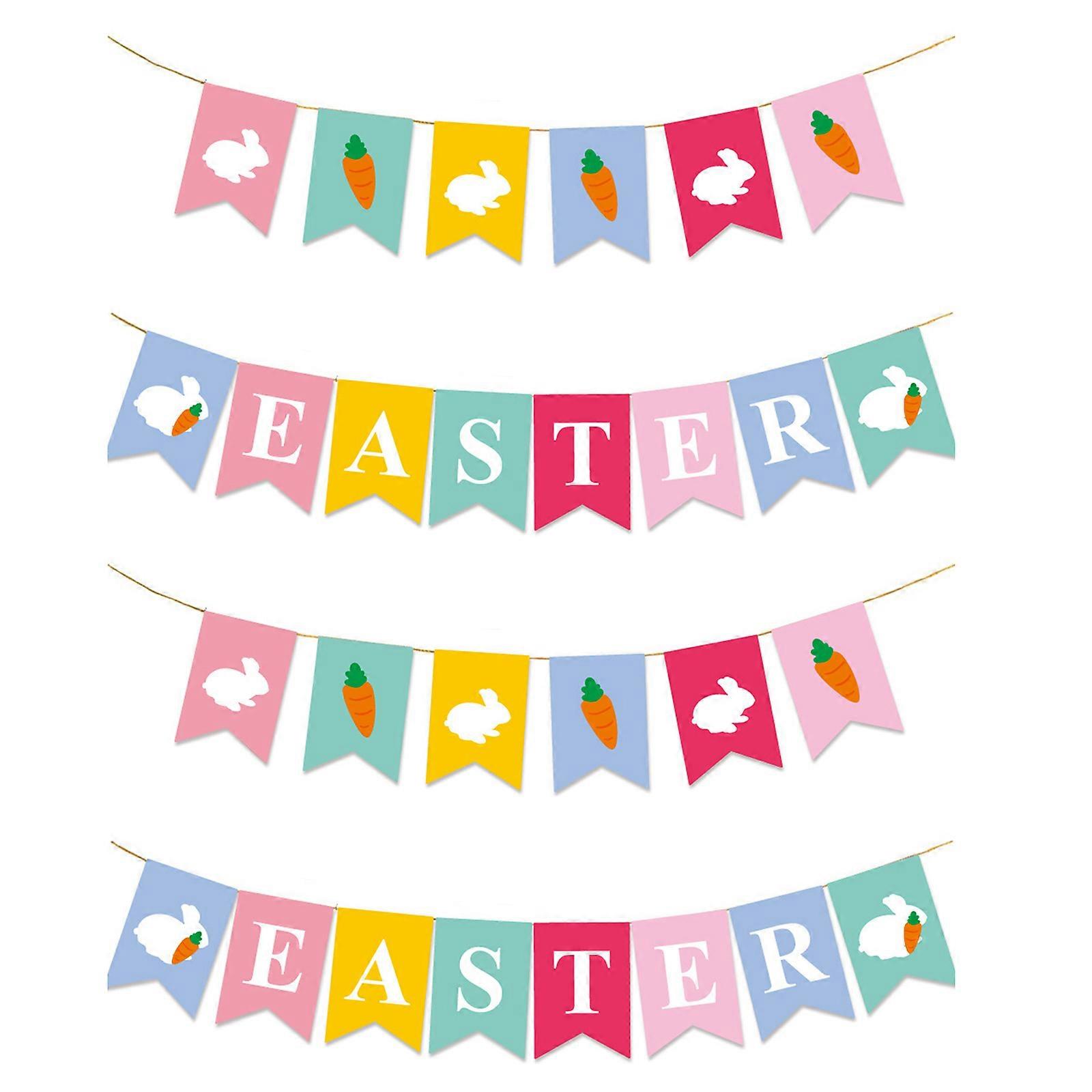 Paper Crafts Bunting Flags with Bunny Pattern for Door Wall Easter Decoration