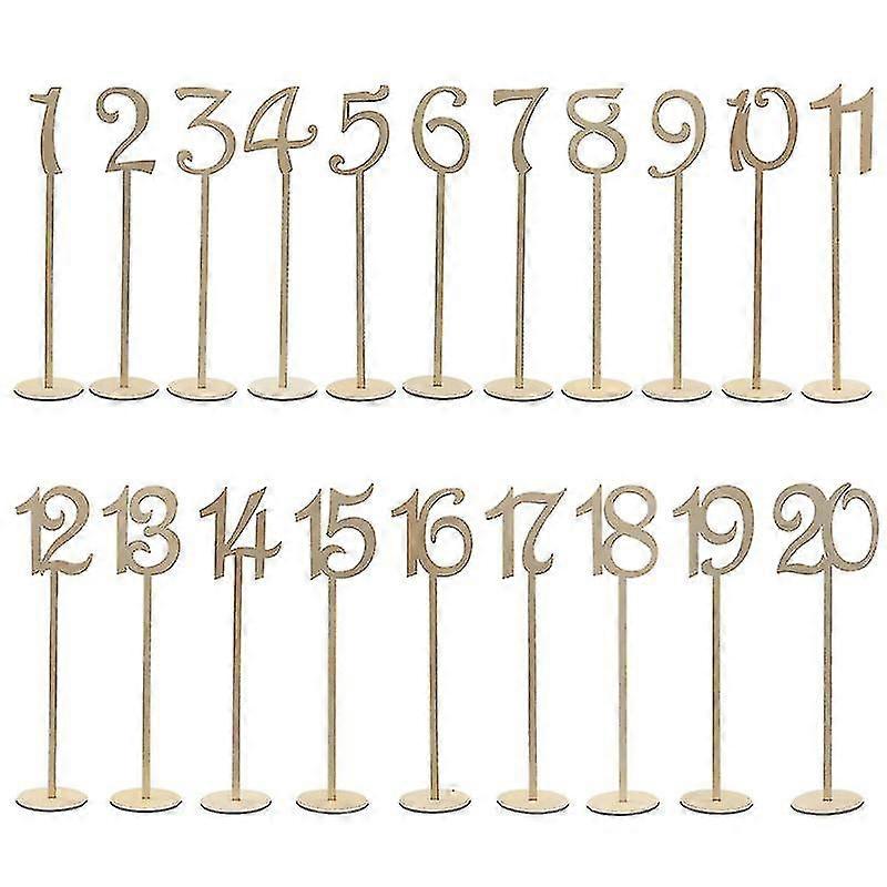 20pcs 1-20 números de mesa de madera con base de soporte