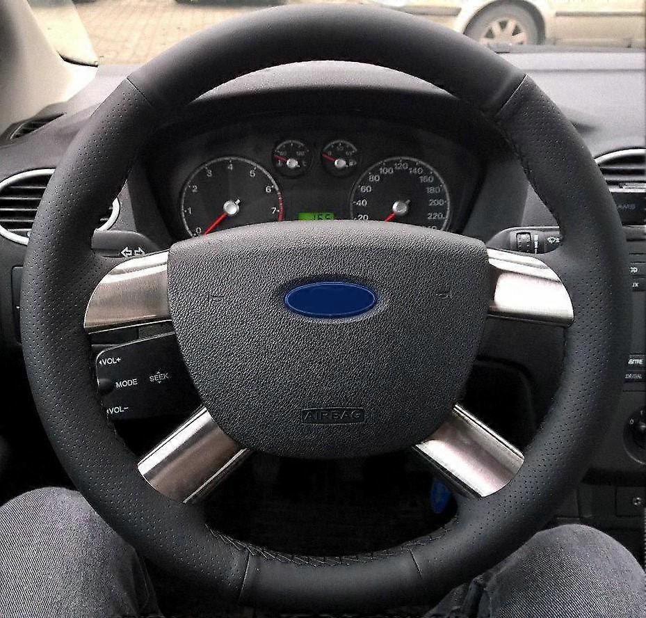 Copertura del volante dell'automobile cucita a mano in pelle artificiale nera per Ford Focus 2 2005-2011 Kuga 2008-2011 C-MAX 2007-2010