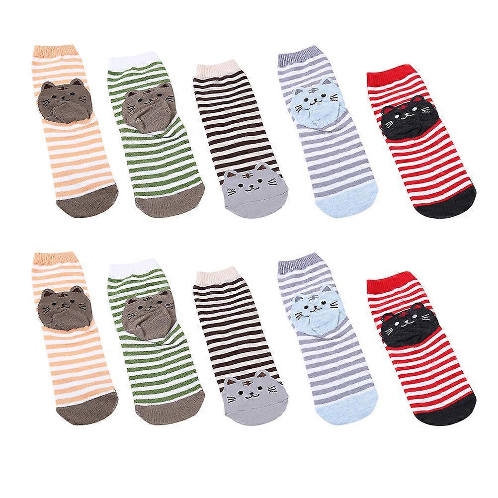 5 Pairs Cartoon Cotton Animals Pattern Mid-calf Length Socks Non-skid Floor Socks
