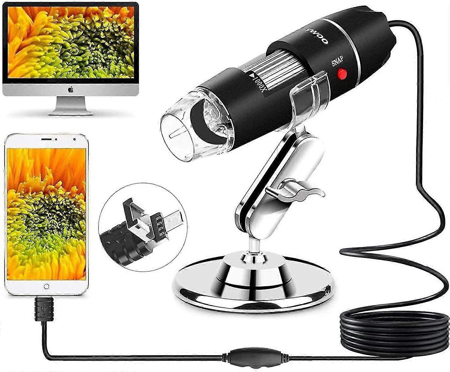 Usb Microscope 8 Led Usb 2.0 Digital Microscope, 40 To 1000x Magnification Endoscope Mini Camera With Otg Adapter And Metal Stand, Compatible With Mac