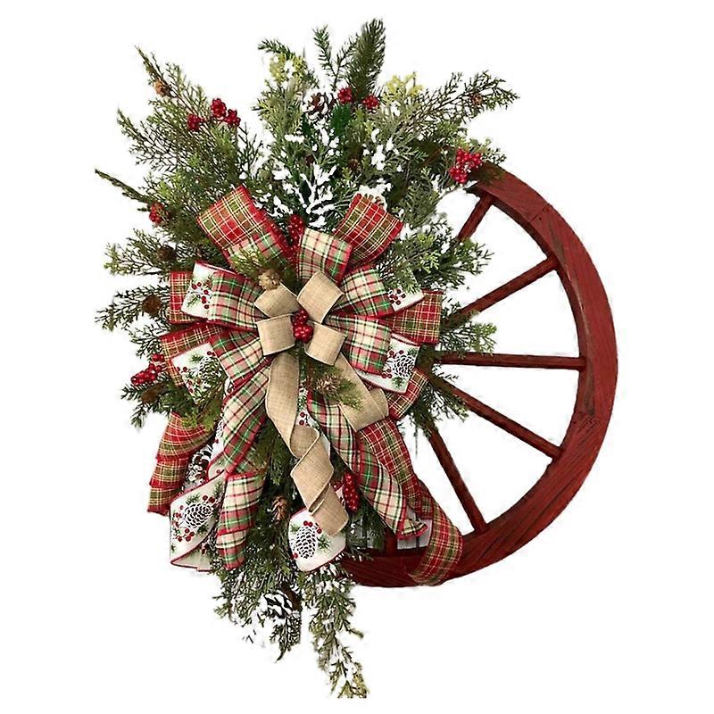 Xmas Wreath Universal Charming Wood Farmhouse Wagon Wheel Xmas Wreath for Winter