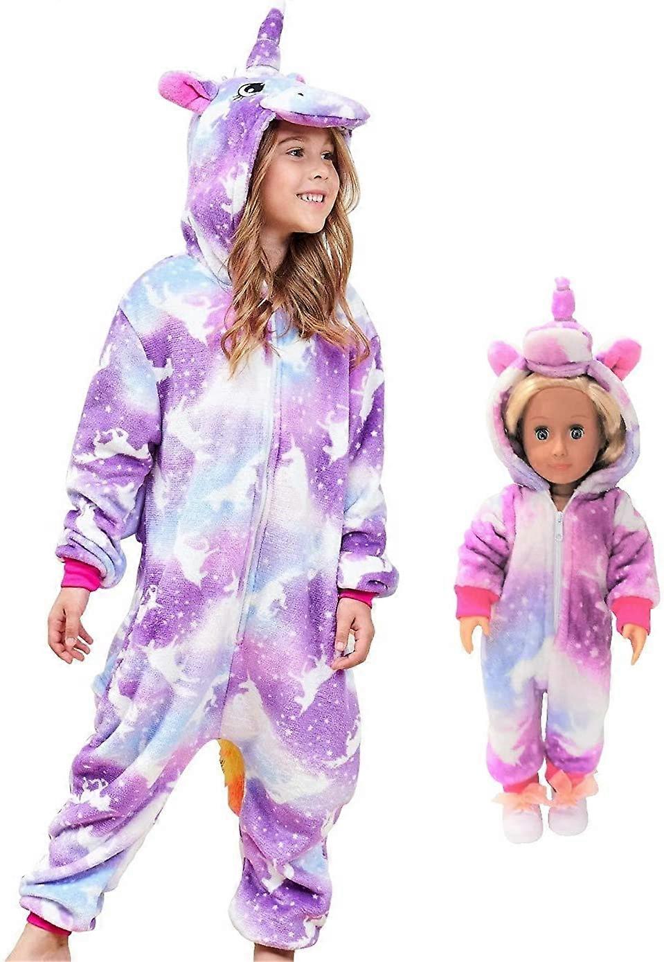 Violet/d6Years Barn Pyjamas Onesie matchende dukke og jenter