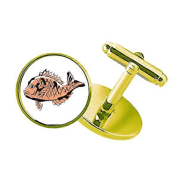 魚動物漫画のアールデコファッションスタッズビジネスメタルカフリンクスゴールデン
