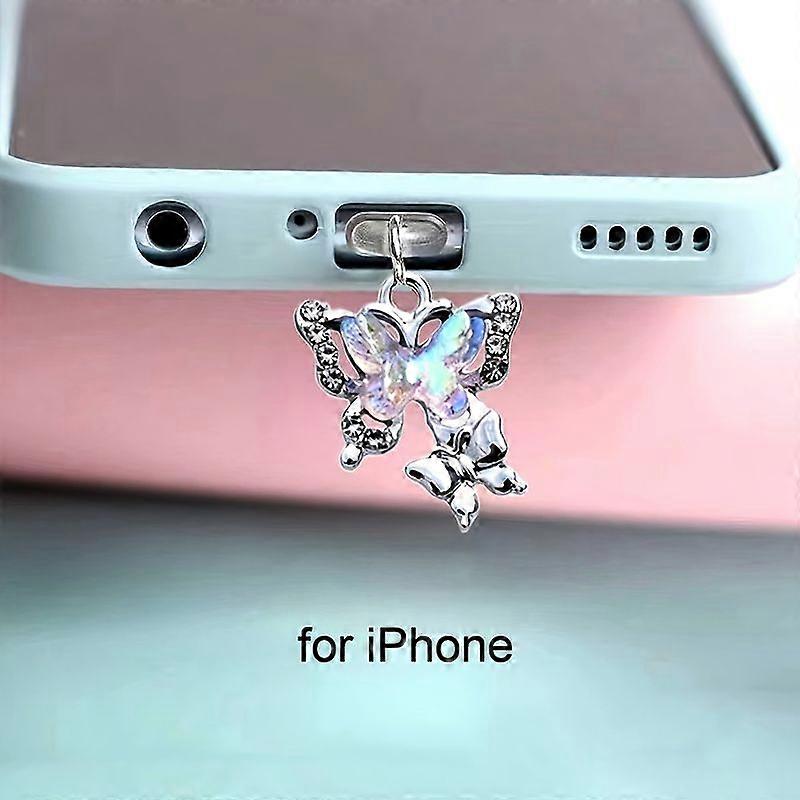 Gaibosi 1PC New Butterfly With Artificial Diamonds Accessory Decoration For Phone Type-c Port Mobile Phone Dust Plug Pendant