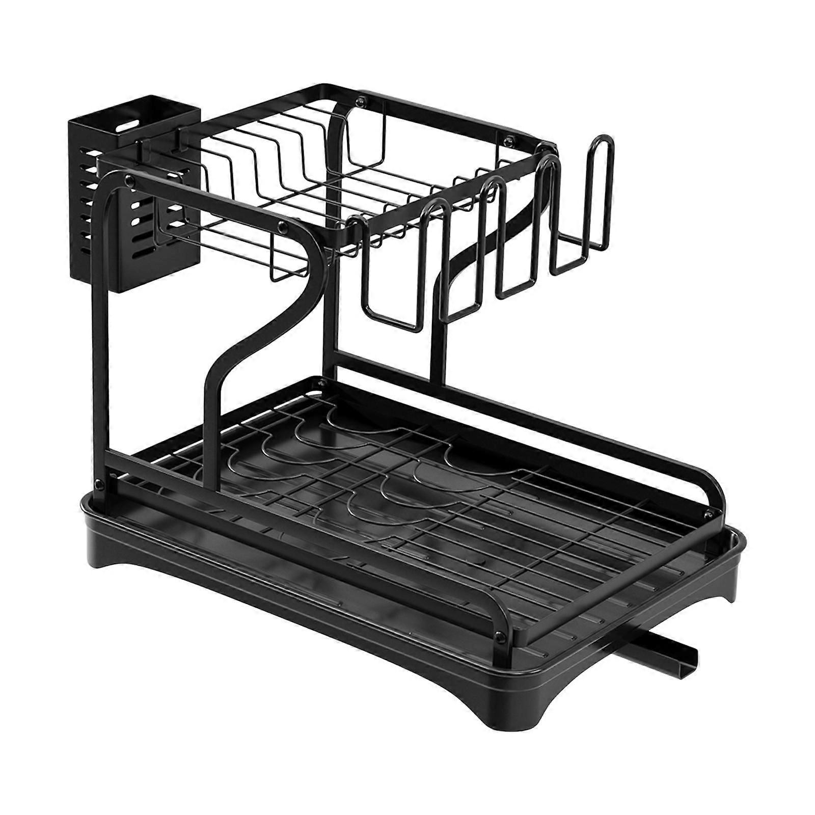 Dish Drying Rack for Kitchen Counter 2 Tier Anti Rust Dish Drainer Organizer Black