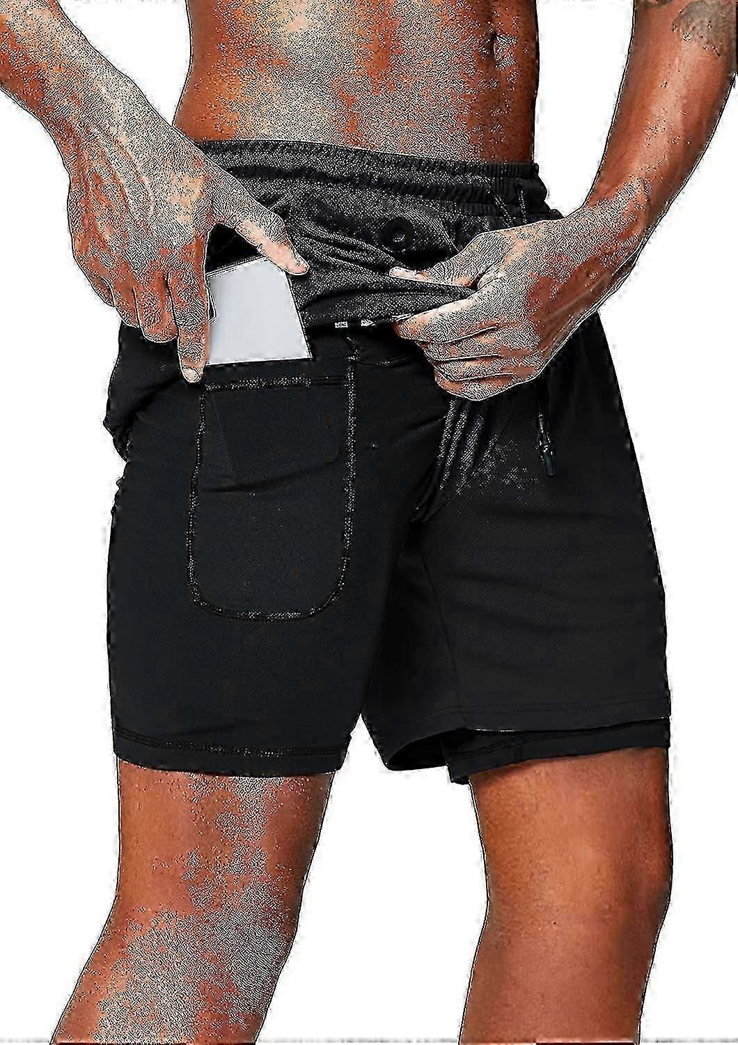 2 In 1 Running Shorts With Phone Pocket Gym Workout Quick Dry Mens Shorts 5 Inch