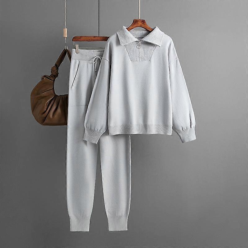Polo Collar Sweater Suits Women Autumn Winter Loose Knitting Two-piece Set