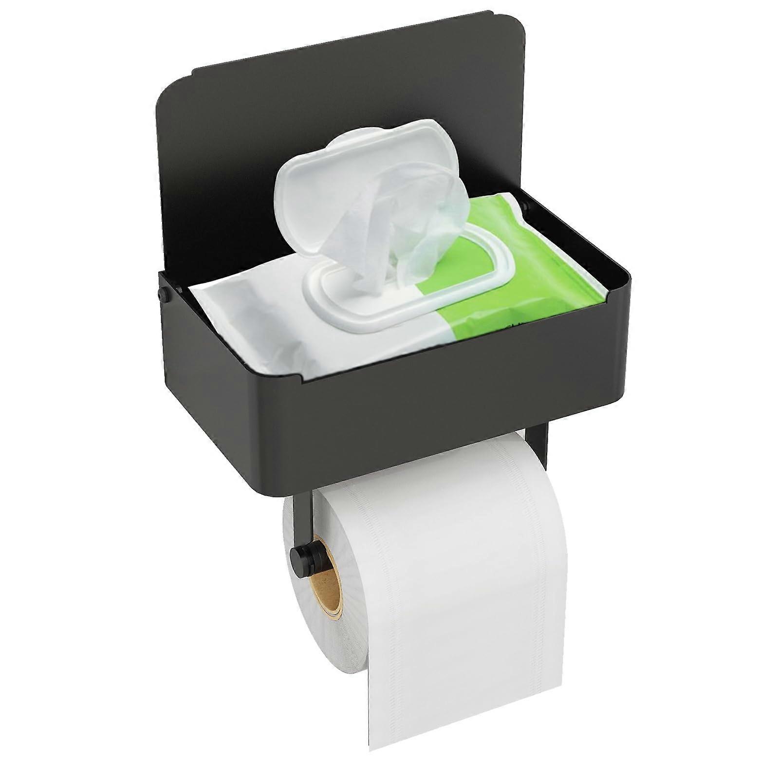 Toilet Paper Holder with Shelf and Flushable Wipes Dispenser - Bathroom Storage Solution for Wet Wipes and Toilet Roll
