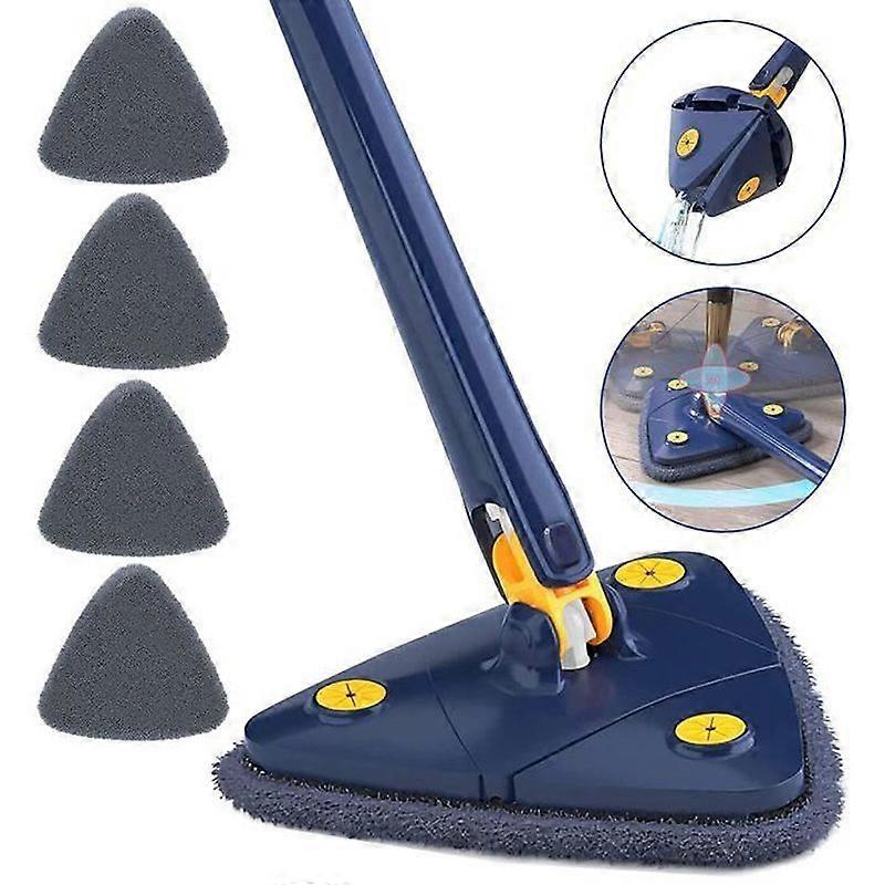 360 Rotating Adjustable Triangular Cleaning Mop Self-compressing Foldable Telescopic With 4 Cleaning Cloths Broom