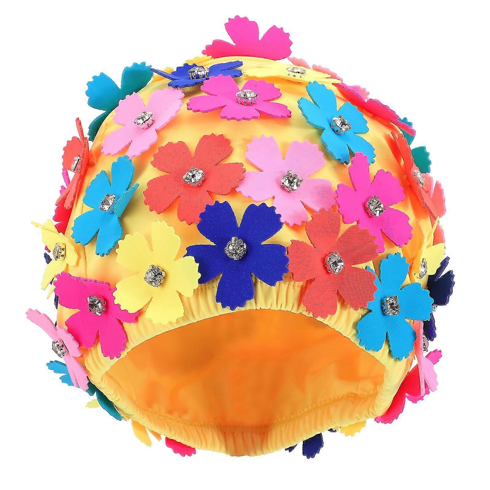 Women Beanie Swimming Shower Cap Petals Swimming Cap Petals Bathing Cap Floral Swim Cap Elastic Shower Cap