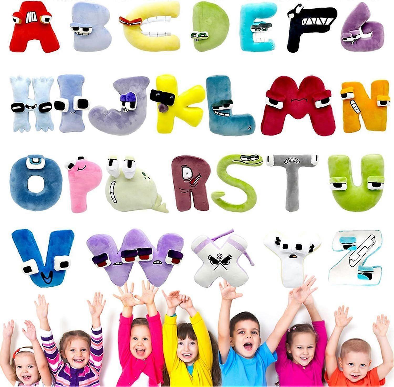 26 PCSアルファベット文字伝承ぬいぐるみ、アルファベット文字伝承ぬいぐるみおもちゃ、子供と大人のための柔らかいぬいぐるみフィギュア人形