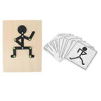 Wooden Stickman Toy Free Movement Limbs Educational Stick Man Puzzle Toy with 24 Cards