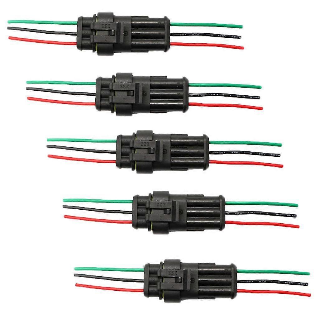 5 Pair 3 Pin Way Waterproof Electrical Car Connector Plug Socket with Wire