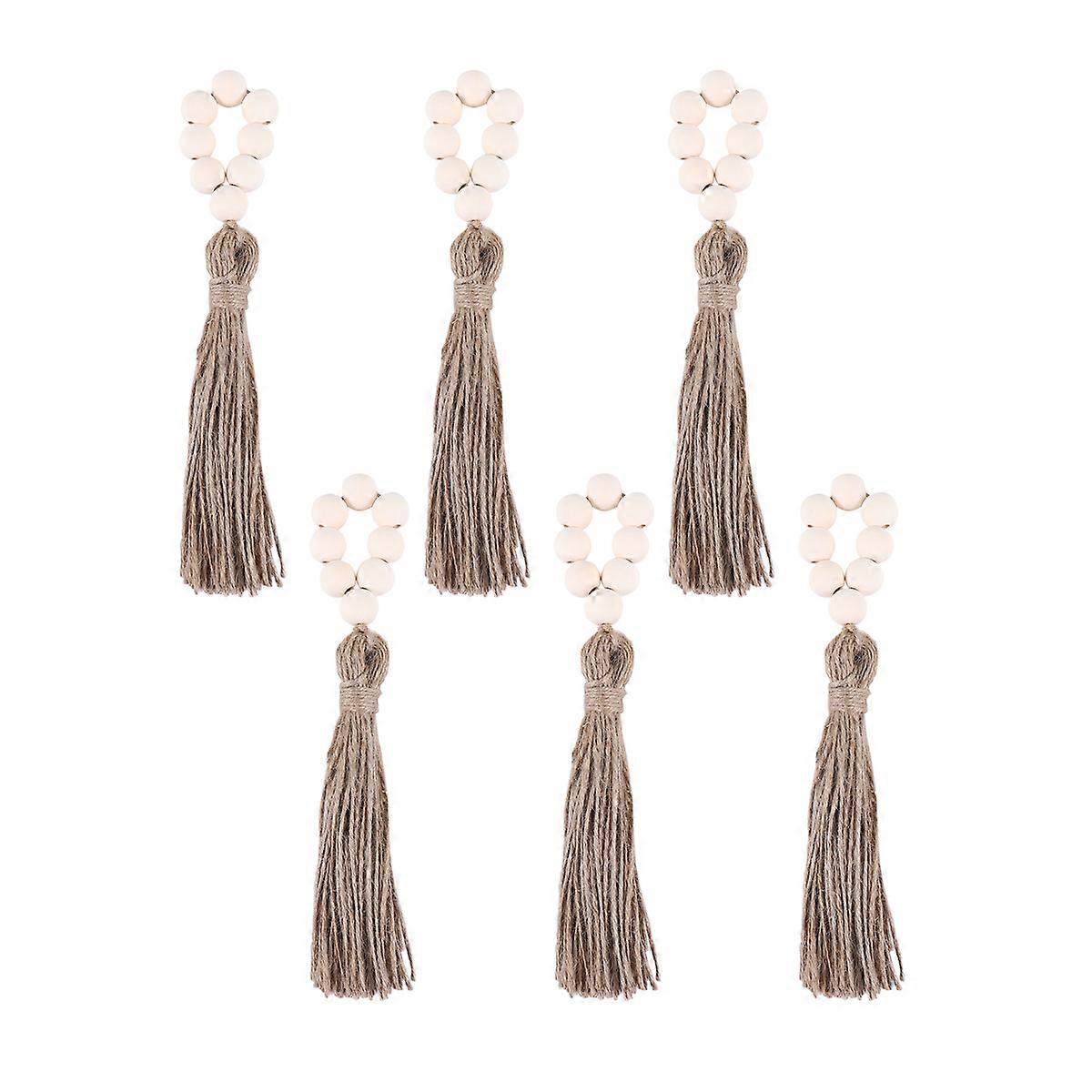 Set Of 6 Beaded Wood Napkin Rings with Setting Wedding Natural Style