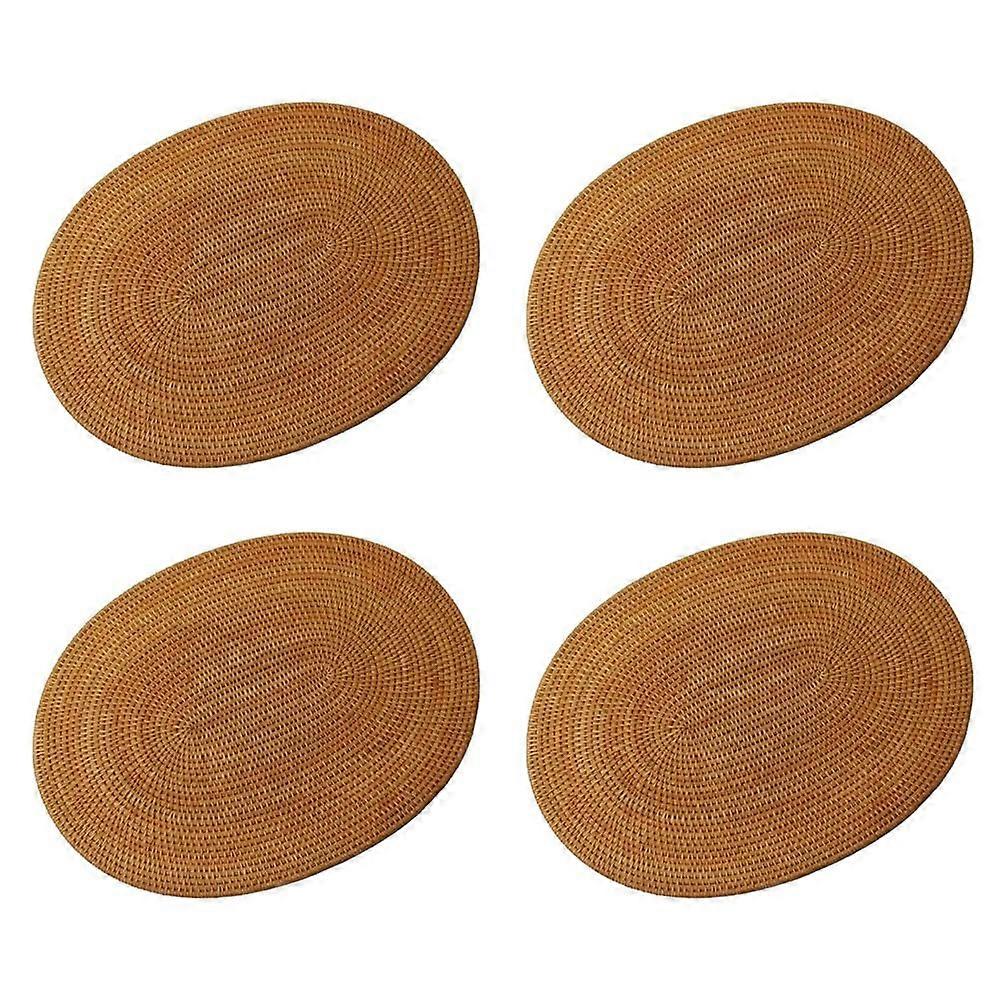 Rattan Woven Placemats Oval And Round Table Mats 30X40cm Non-Slip Heat-Resistant Natural Multipurpose Set Of 4