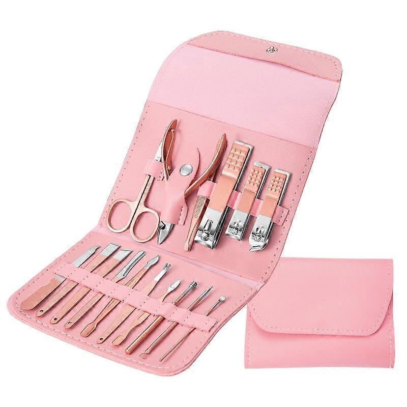 Nail Art Tool Set Nail Clippers Dead Skin Scissors Manicure Tool, Specification: 16 In 1 Pink