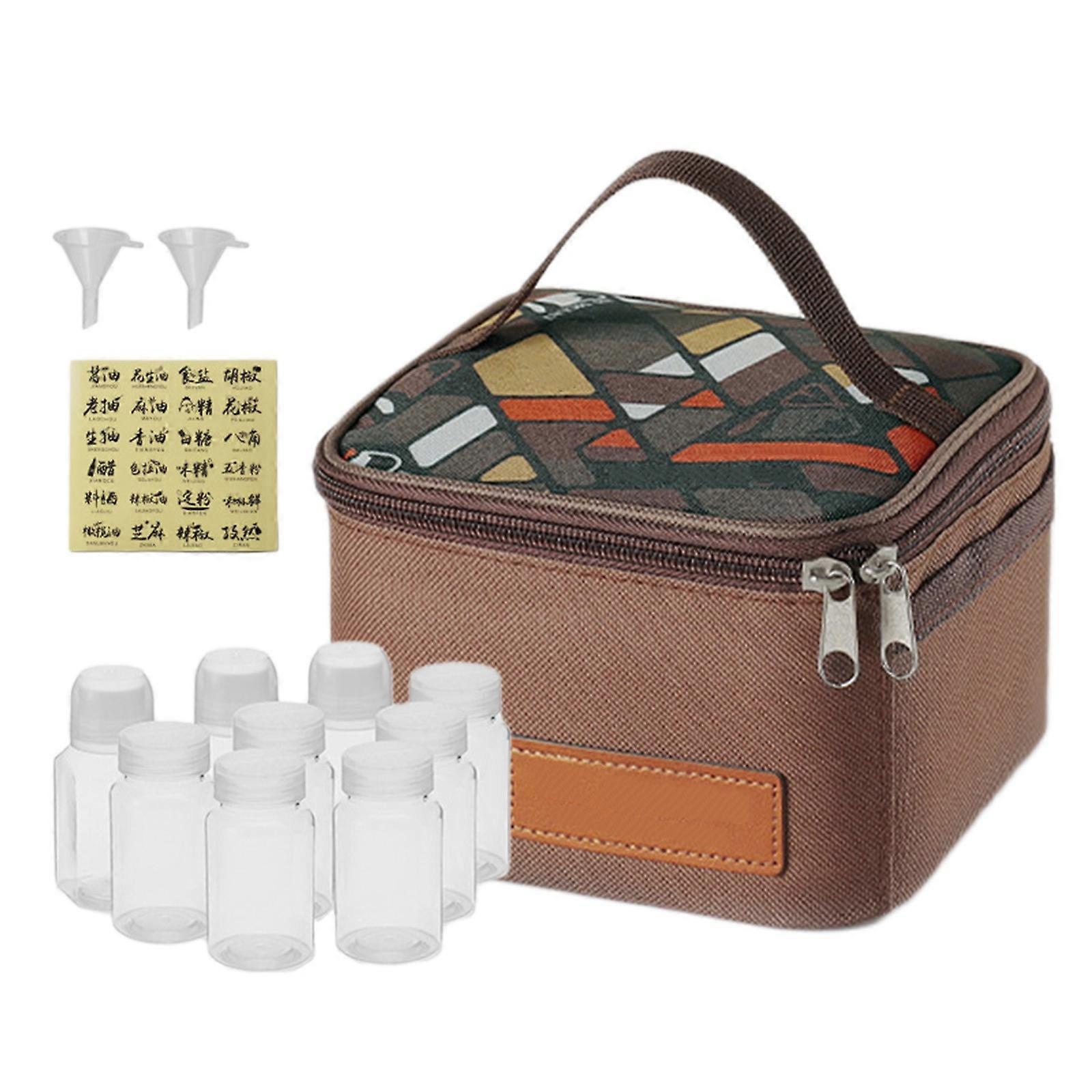 Outdoor Condiment Organizer 9-Piece Set Camping Seasoning Bottles Bag And Container Kit With Handle PUW5259