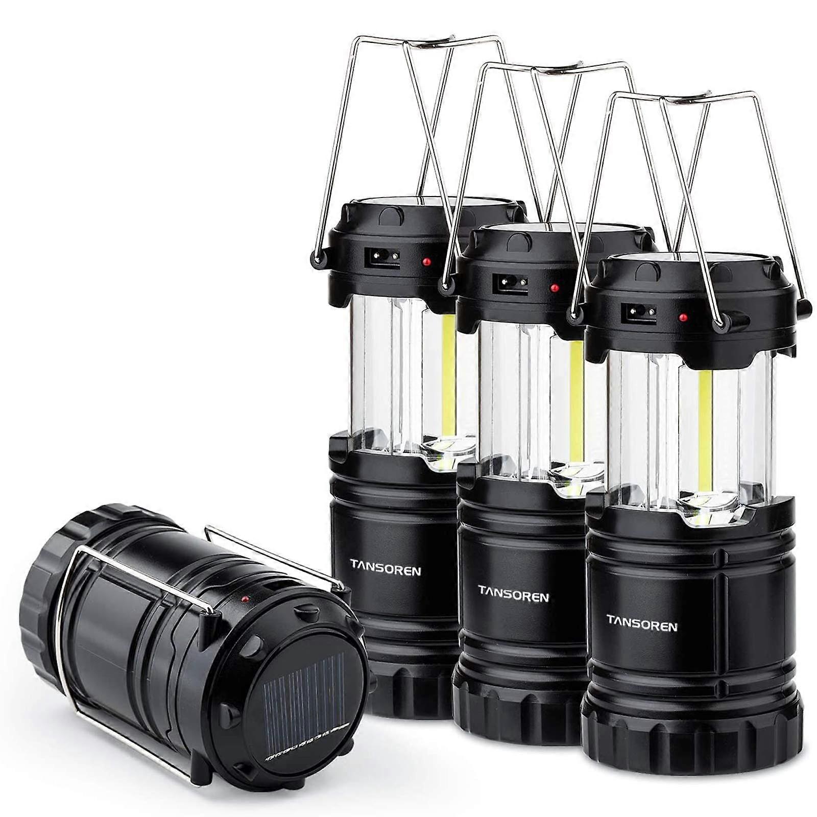4 Pack Solar USB Rechargeable 3 AA Power Brightest COB LED Camping Lantern with Magnetic Base