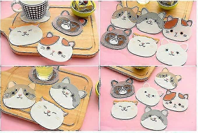 6 Pack Cute Cat Cup Coasters Silicone Rubber Mug Mats
