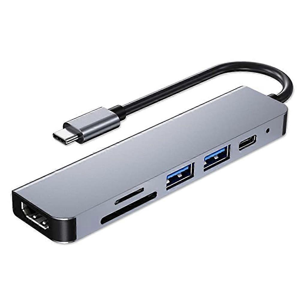 USB C Hub 6 in 1 Aluminum USB C Adapter with 3 USB 3.0 Ports Reader Splitter PD 3.0 Hub for PC Laptops NS Switch for Mac Multicolor