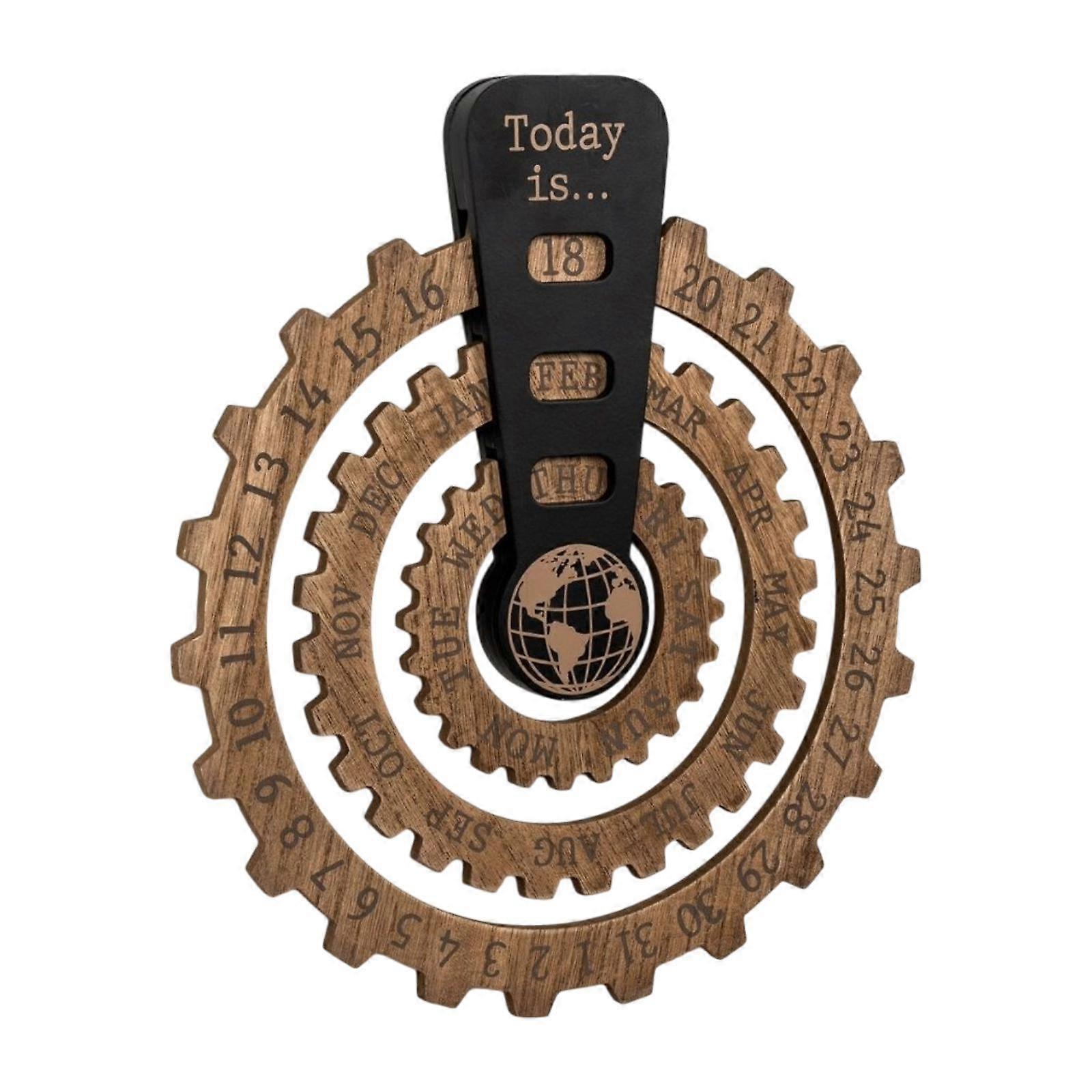 Rotating Calendar Wooden Rotating Globe Calendar Artwork Collection Decoration