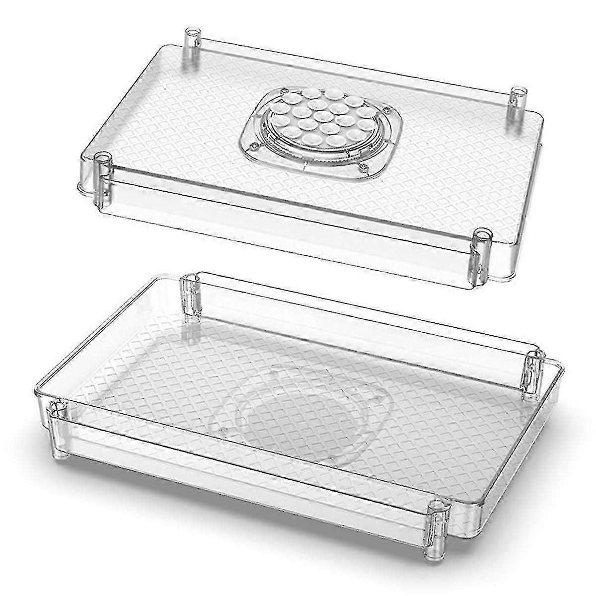 Fridge Turntable Organizer Tray With Suction Cup Transparent Refrigerator Storage Rack 360 Rotatabl