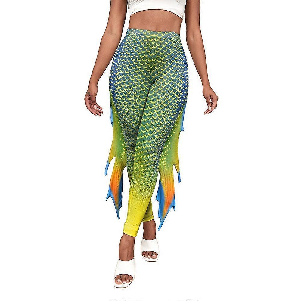 Mermaid Scale Print Leggings Women's Fish Tail Design Shaping Pants