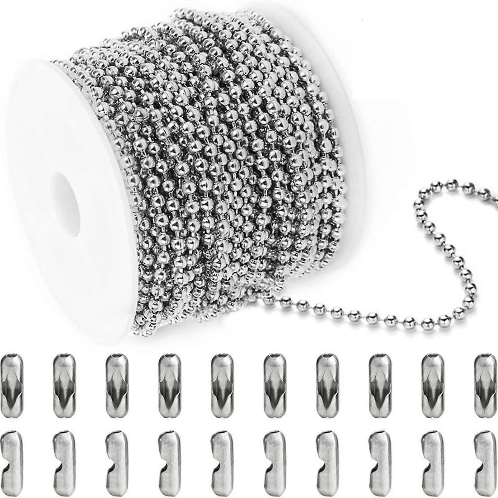 Stainless Steel Ball Chains Adjustable Pull Chain Bead with 20 PCS Matching Connectors for Jewelry Making Rustproof