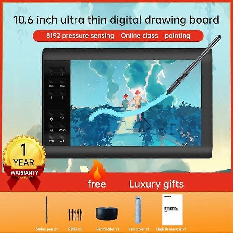 10MOONS Professional 10x6 inch G10 Graphics Drawing Tablet with Battery-Free Stylus for Mac Android