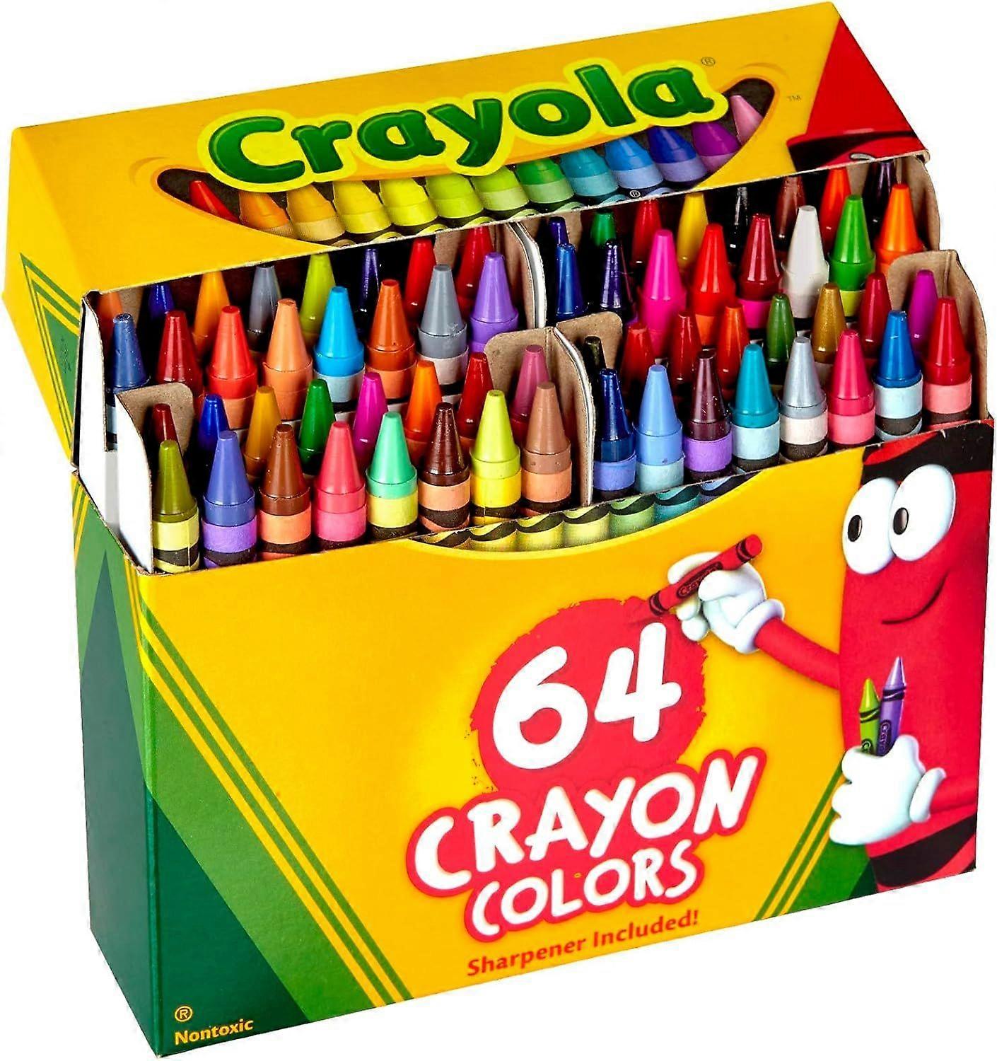 Wax Colouring Crayons - Assorted Colours (Pack of 64), A Must - Have for All Kids Arts and Crafts Sets, In Handy Flip Top Box with Sharpener Included