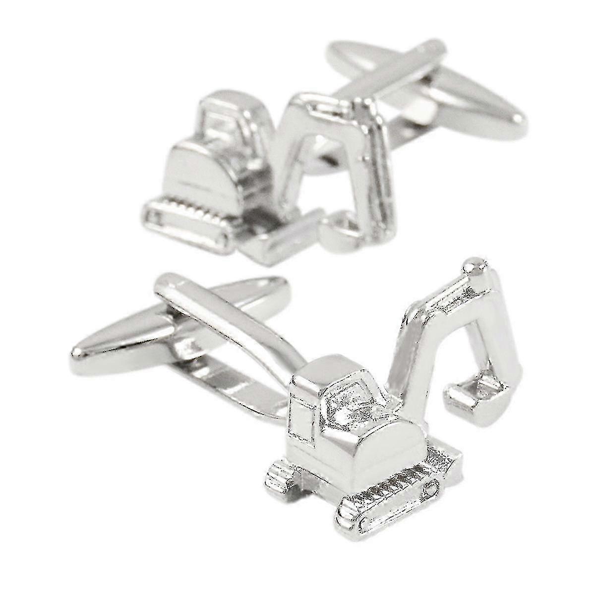 Ένα ζευγάρι επάργυρα μανικετόκουμπα σε σχήμα εκσκαφέα ιδανικά για ανδρικά πουκάμισα για επαγγελματικούς λόγους, γάμους και πάρτι