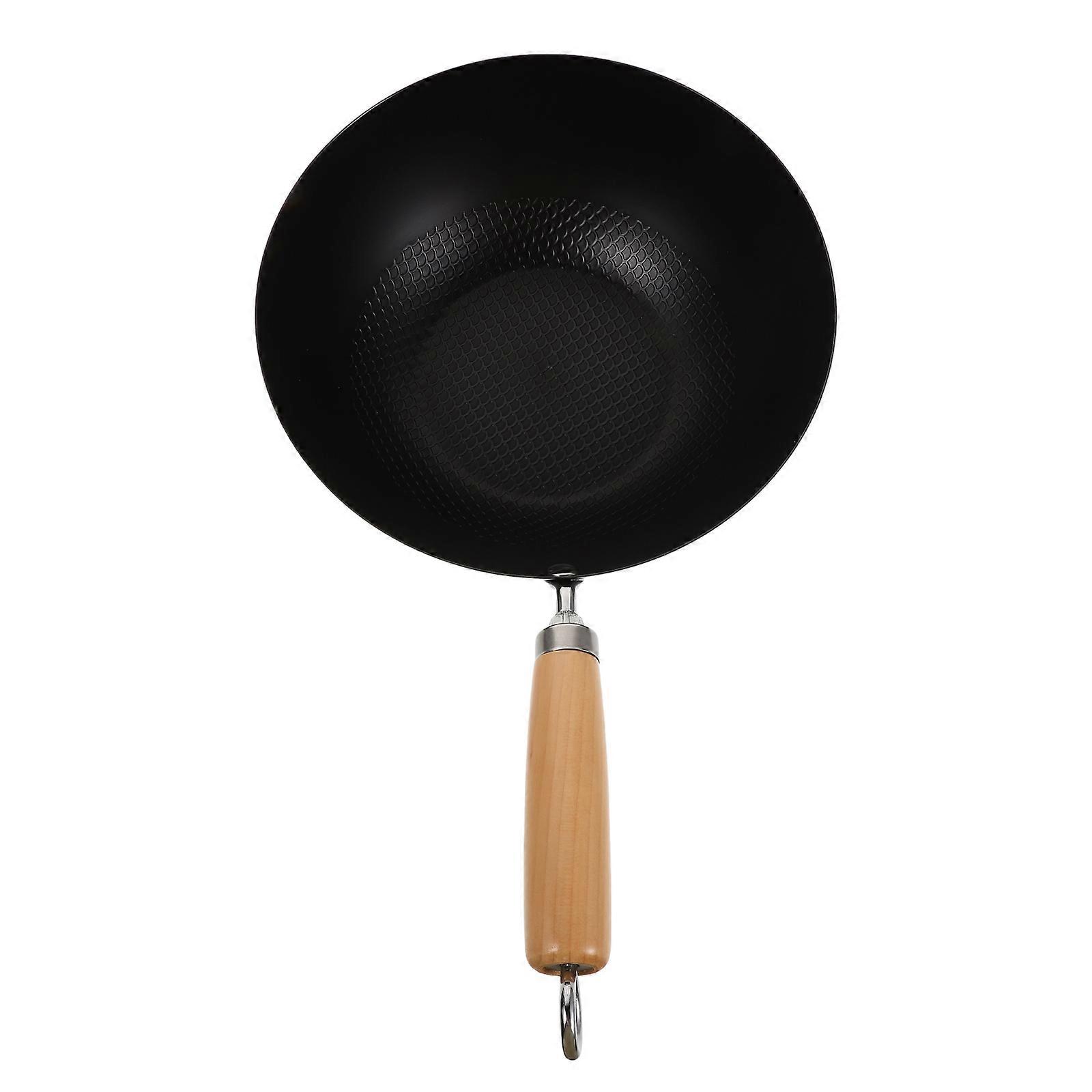 Wok Stir Fry Pan Wrought Iron Japanese Design Cooking Wok Single Person Wok Home Use Round Bottom 24cm 1Set
